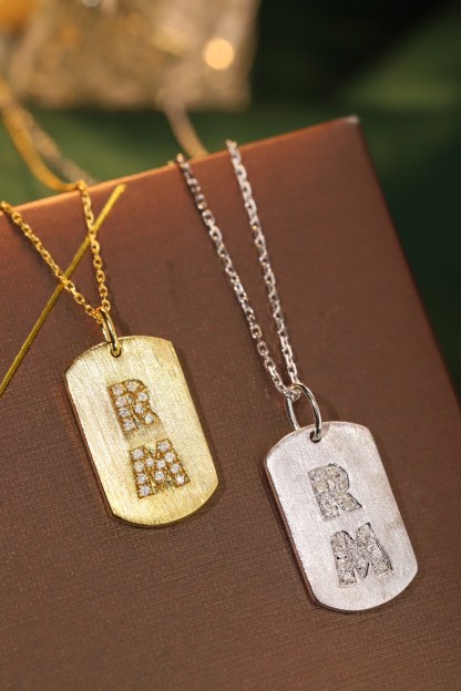 18k Gold Diamond Necklace with Letter Pendant, Customized Name, Natural Diamond 0.10ct
