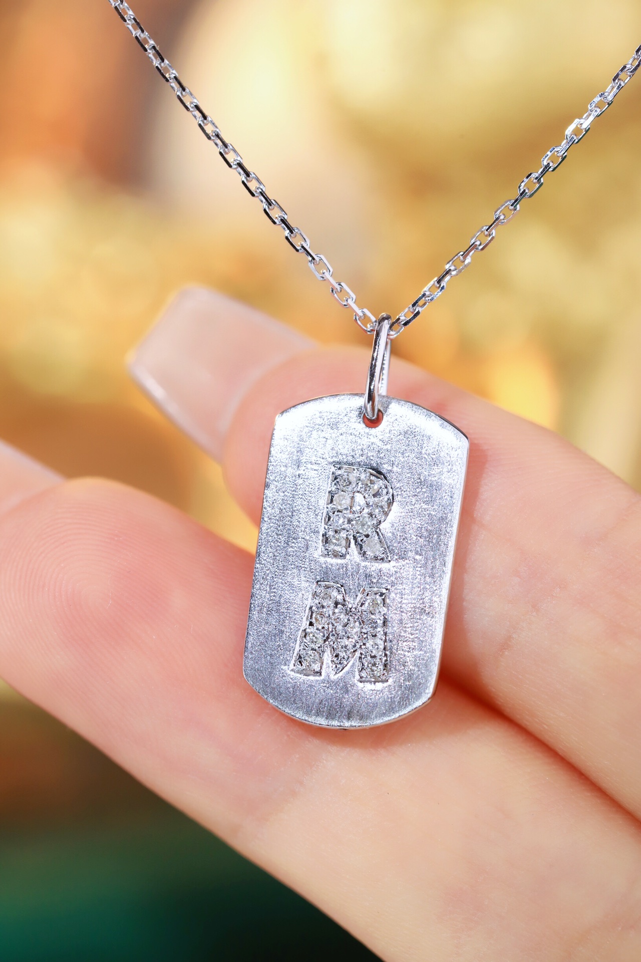 18k Gold Diamond Necklace with Letter Pendant, Customized Name, Natural Diamond 0.10ct