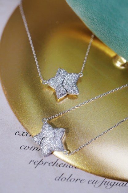 18k Gold Diamond Necklace with Star Design, Natural Diamond 0.40ct