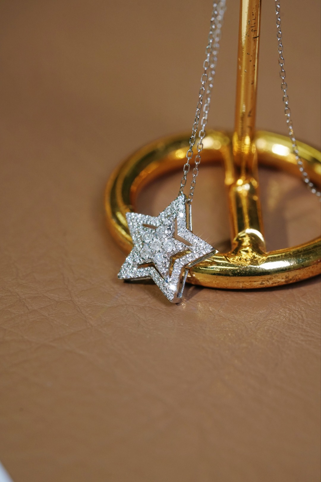 18k Gold Diamond Necklace with Star Design, Natural Diamond 0.40ct