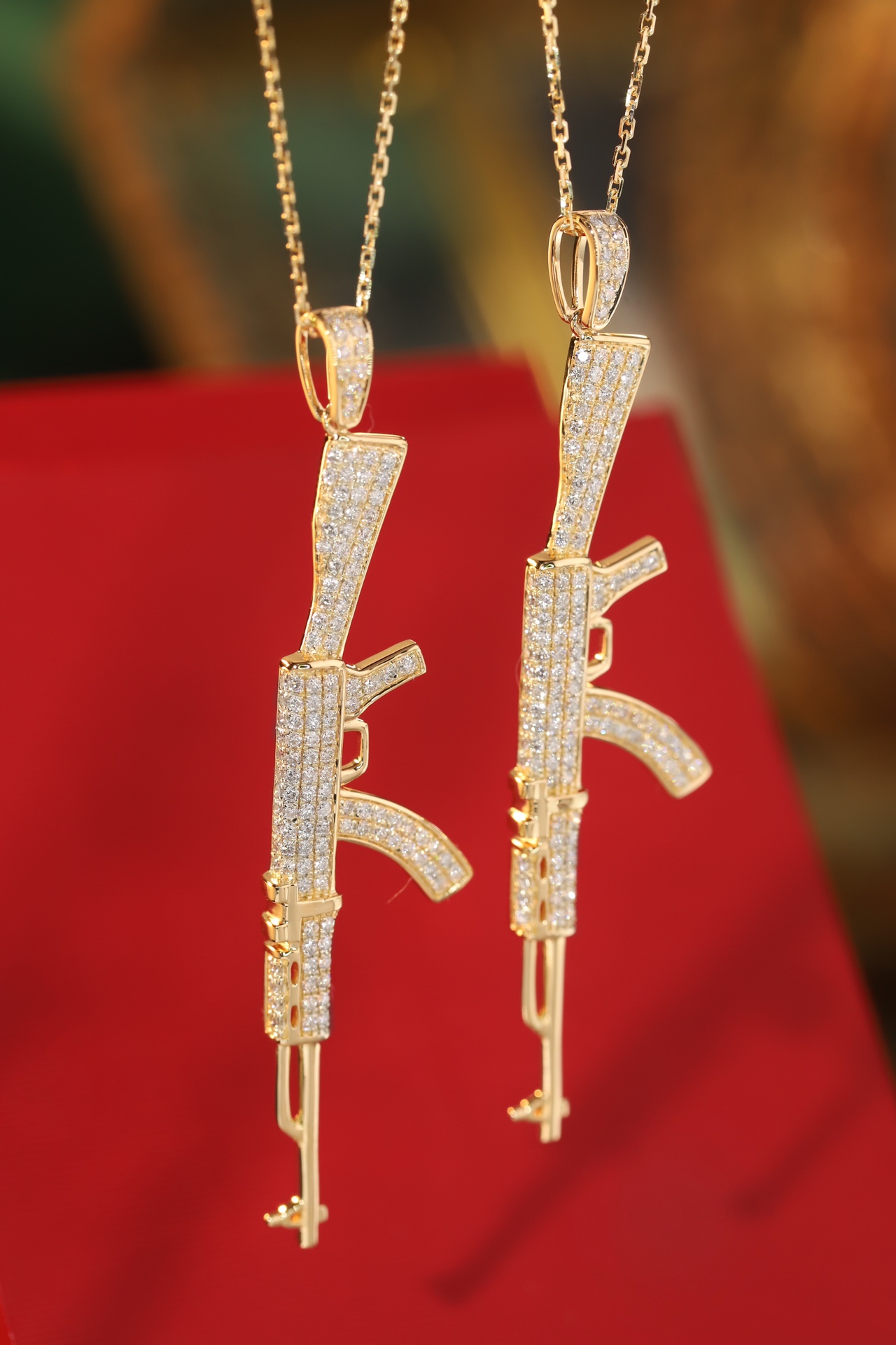 18k Gold Necklace, Hip-Hop Style, West Coast Design, “Golden AK47” Theme, with a 0.68ct Natural Diamond