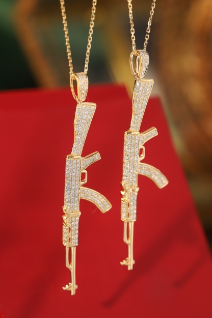 18k Gold Necklace, Hip-Hop Style, West Coast Design, “Golden AK47” Theme, with a 0.68ct Natural Diamond