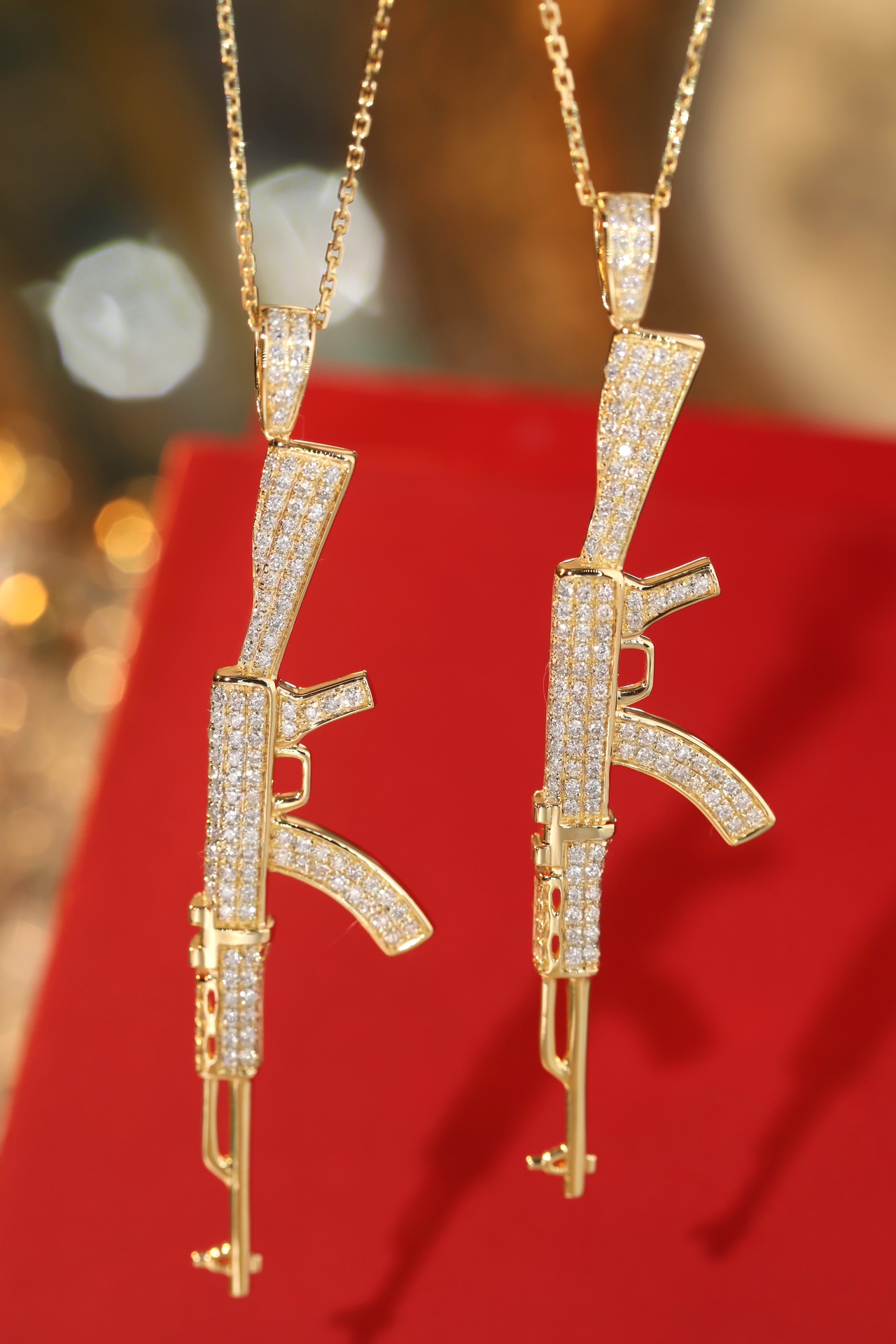 18k Gold Necklace, Hip-Hop Style, West Coast Design, “Golden AK47” Theme, with a 0.68ct Natural Diamond