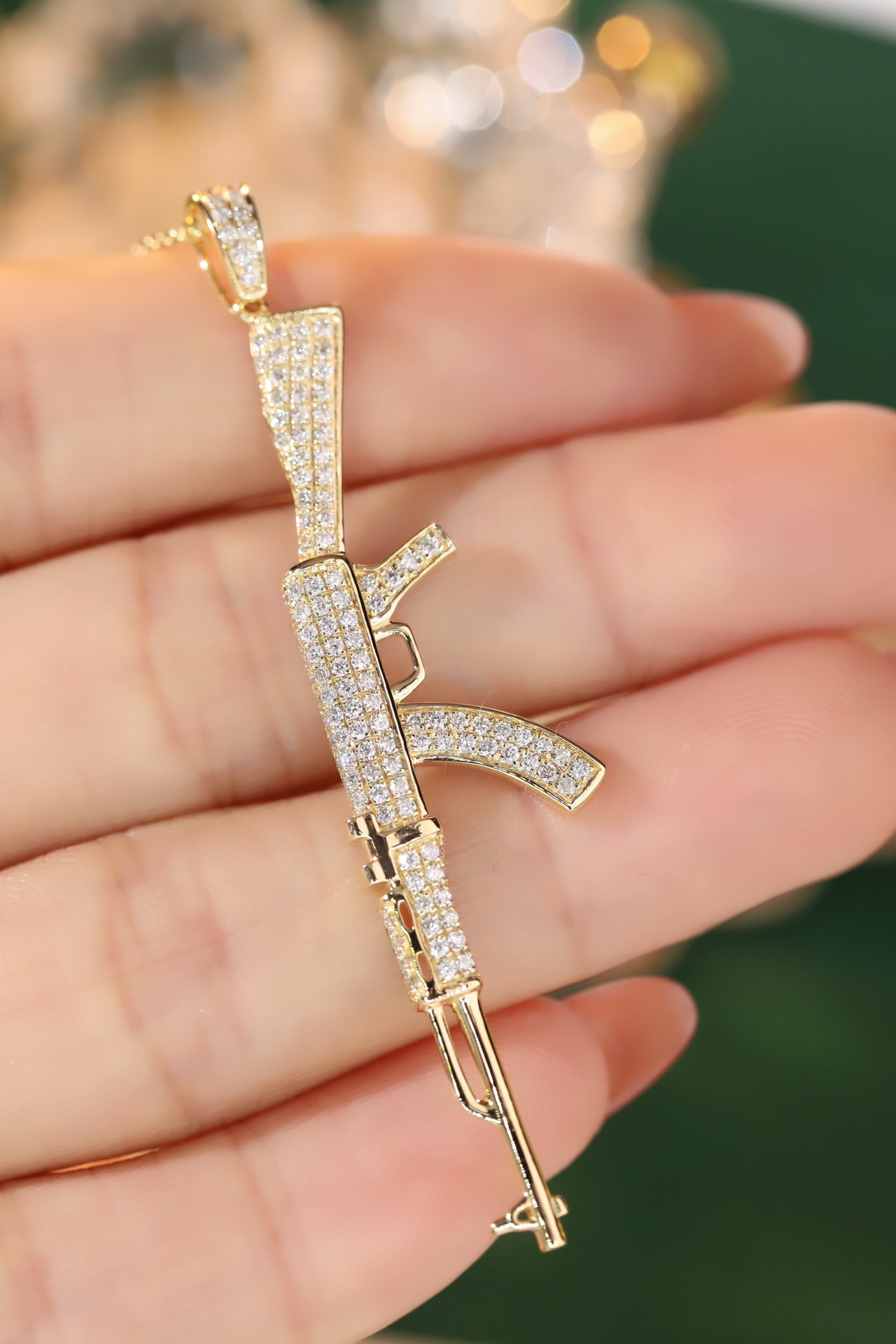 18k Gold Necklace, Hip-Hop Style, West Coast Design, “Golden AK47” Theme, with a 0.68ct Natural Diamond