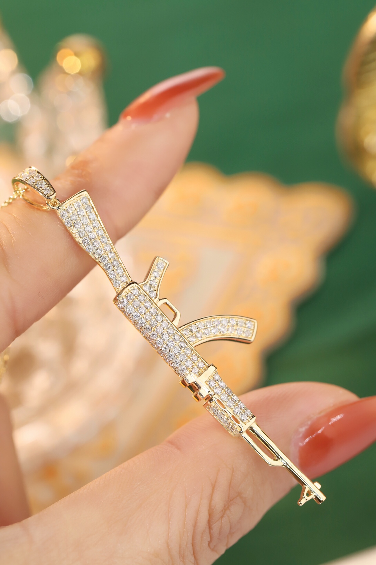 18k Gold Necklace, Hip-Hop Style, West Coast Design, “Golden AK47” Theme, with a 0.68ct Natural Diamond