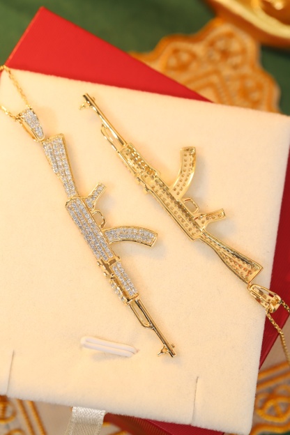 18k Gold Necklace, Hip-Hop Style, West Coast Design, “Golden AK47” Theme, with a 0.68ct Natural Diamond