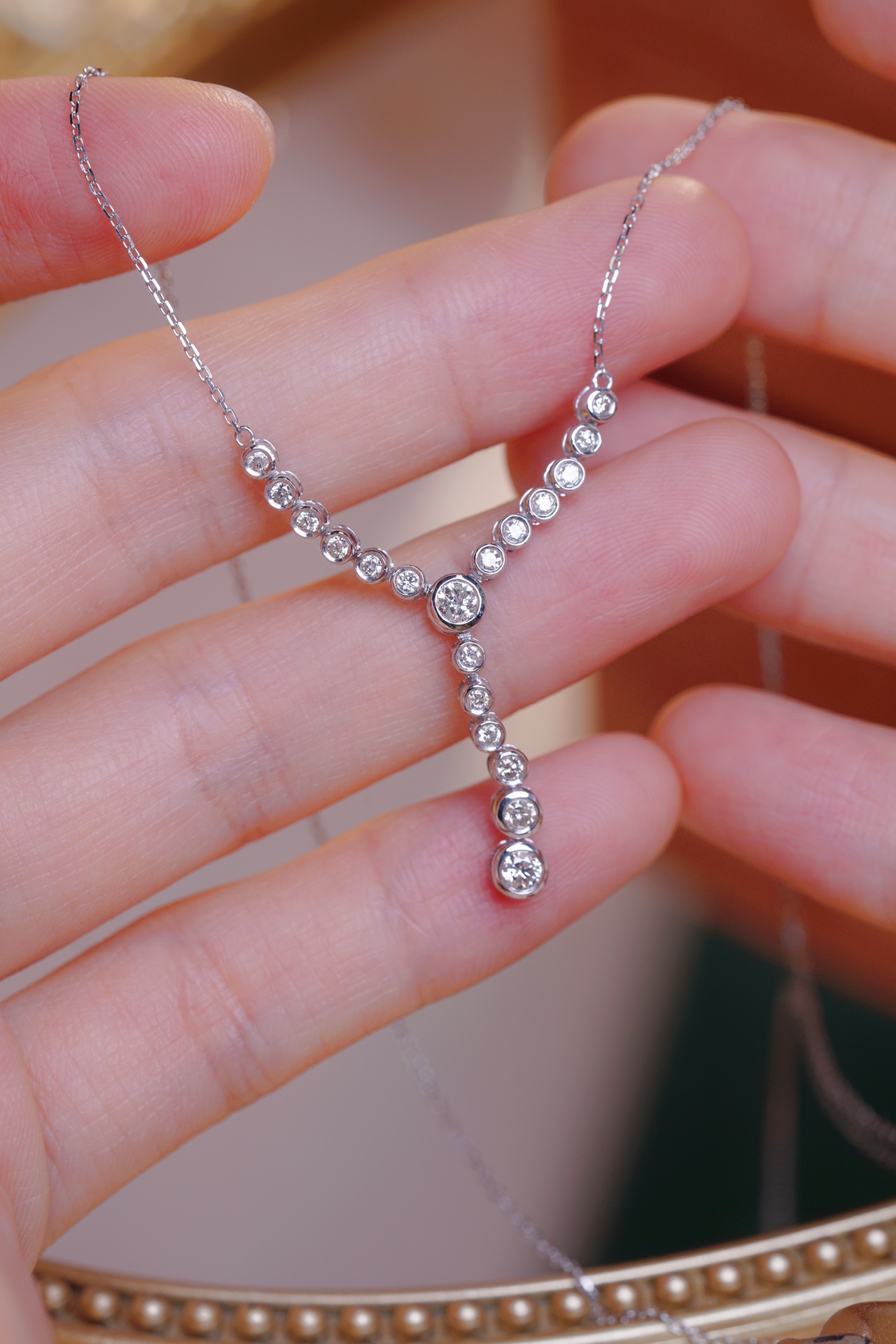 18k Gold Diamond Necklace, Bubble Necklace, Natural Diamond 0.50ct