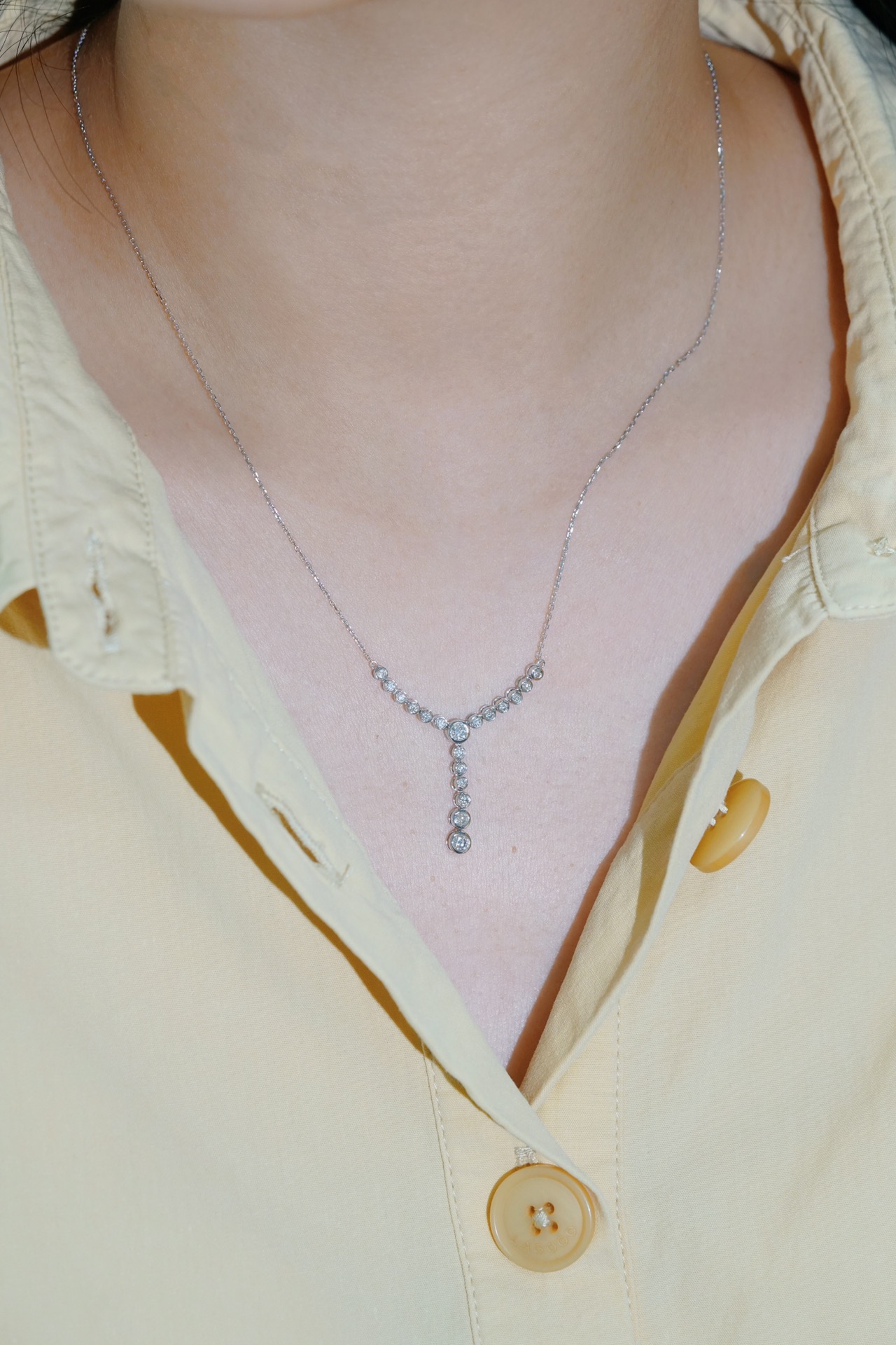 18k Gold Diamond Necklace, Bubble Necklace, Natural Diamond 0.50ct