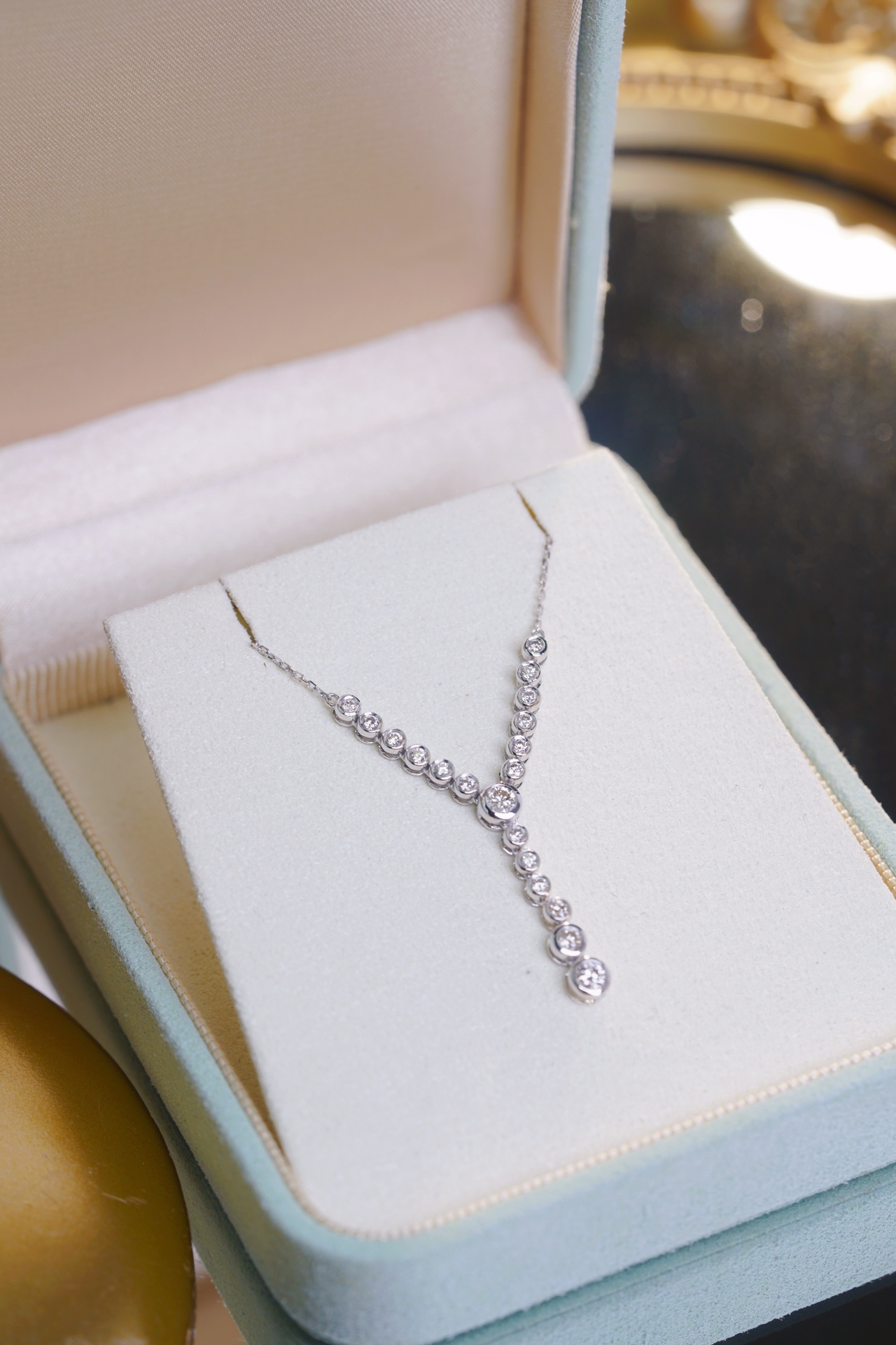 18k Gold Diamond Necklace, Bubble Necklace, Natural Diamond 0.50ct