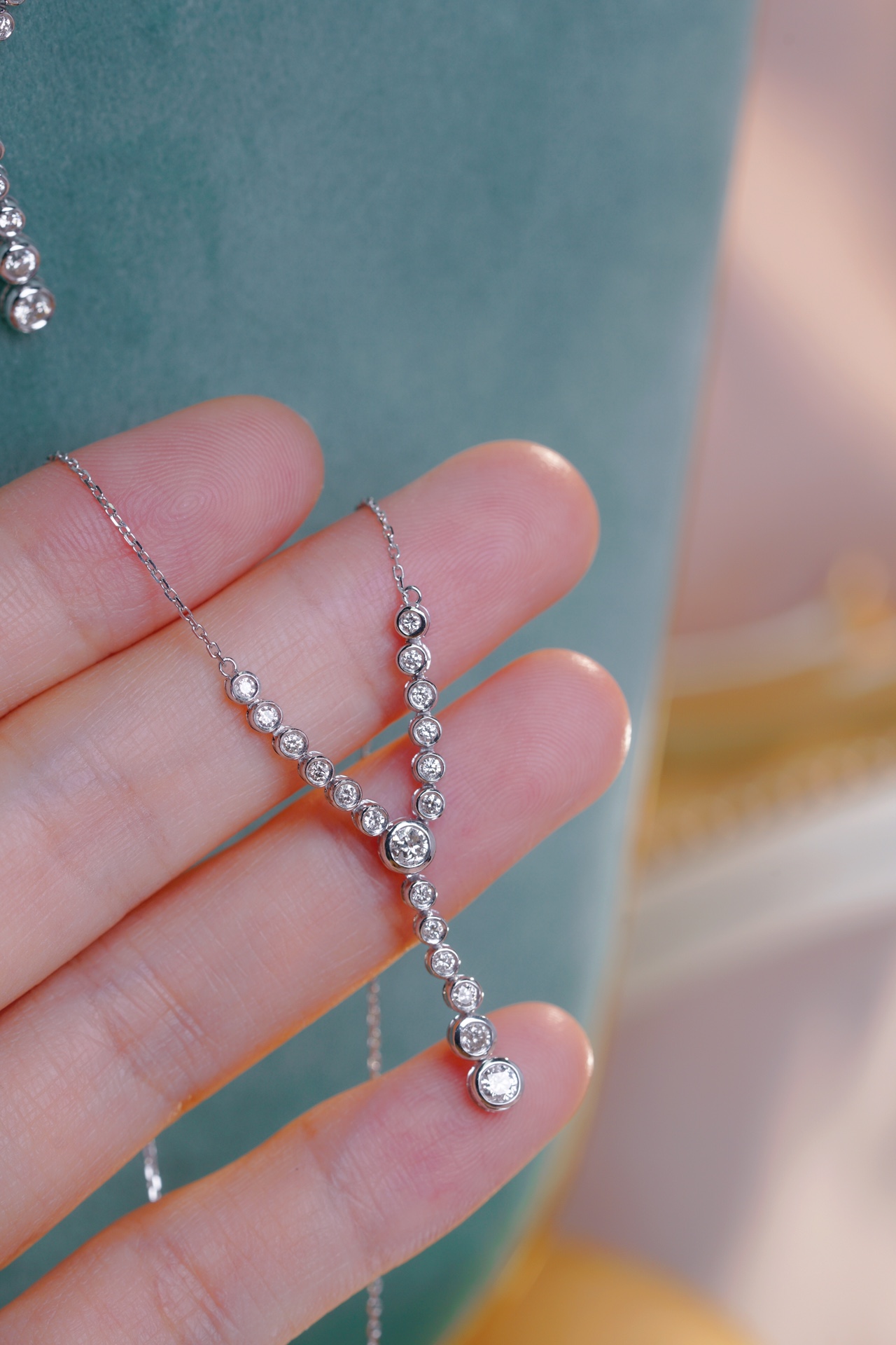 18k Gold Diamond Necklace, Bubble Necklace, Natural Diamond 0.50ct