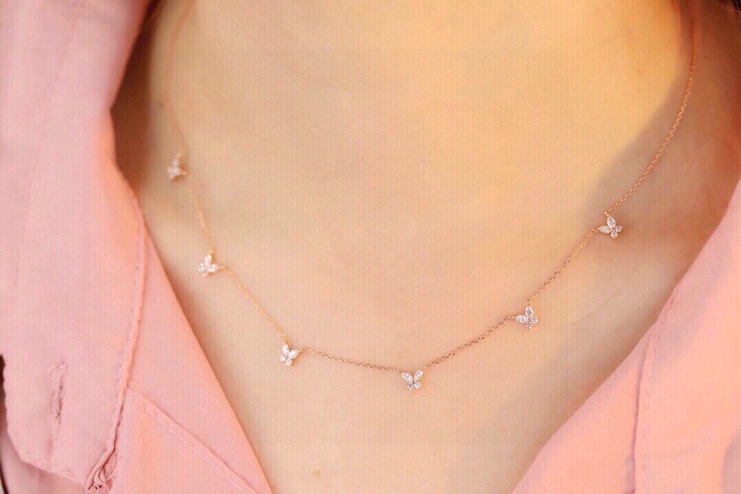 18k Gold Diamond Necklace with Marquise Cut, Natural Diamond 0.70ct