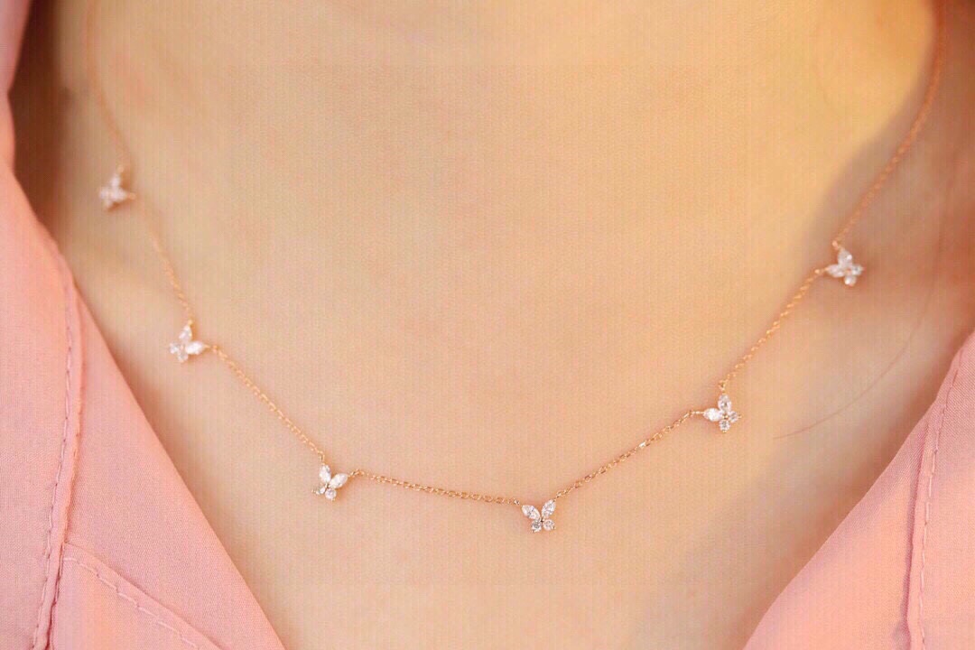 18k Gold Diamond Necklace with Marquise Cut, Natural Diamond 0.70ct