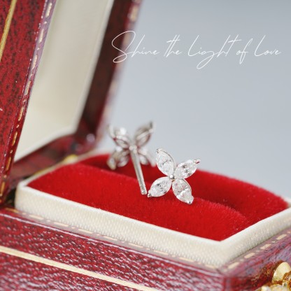 18k Gold Diamond Earrings with Clover Design, Natural Diamond 0.26ct