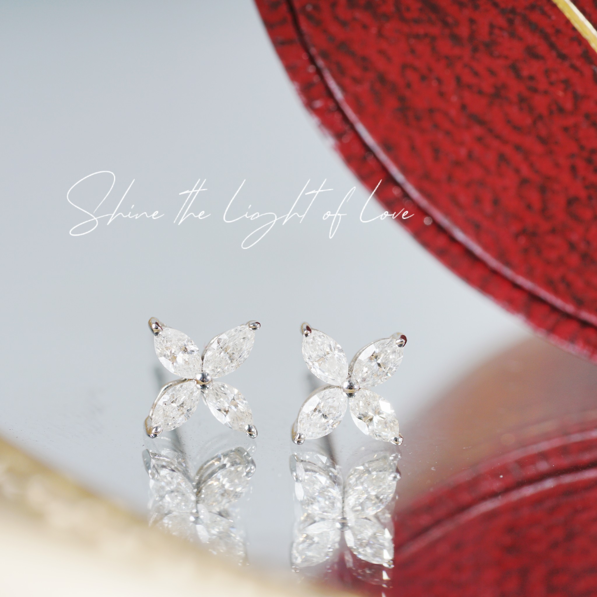 18k Gold Diamond Earrings with Clover Design, Natural Diamond 0.26ct