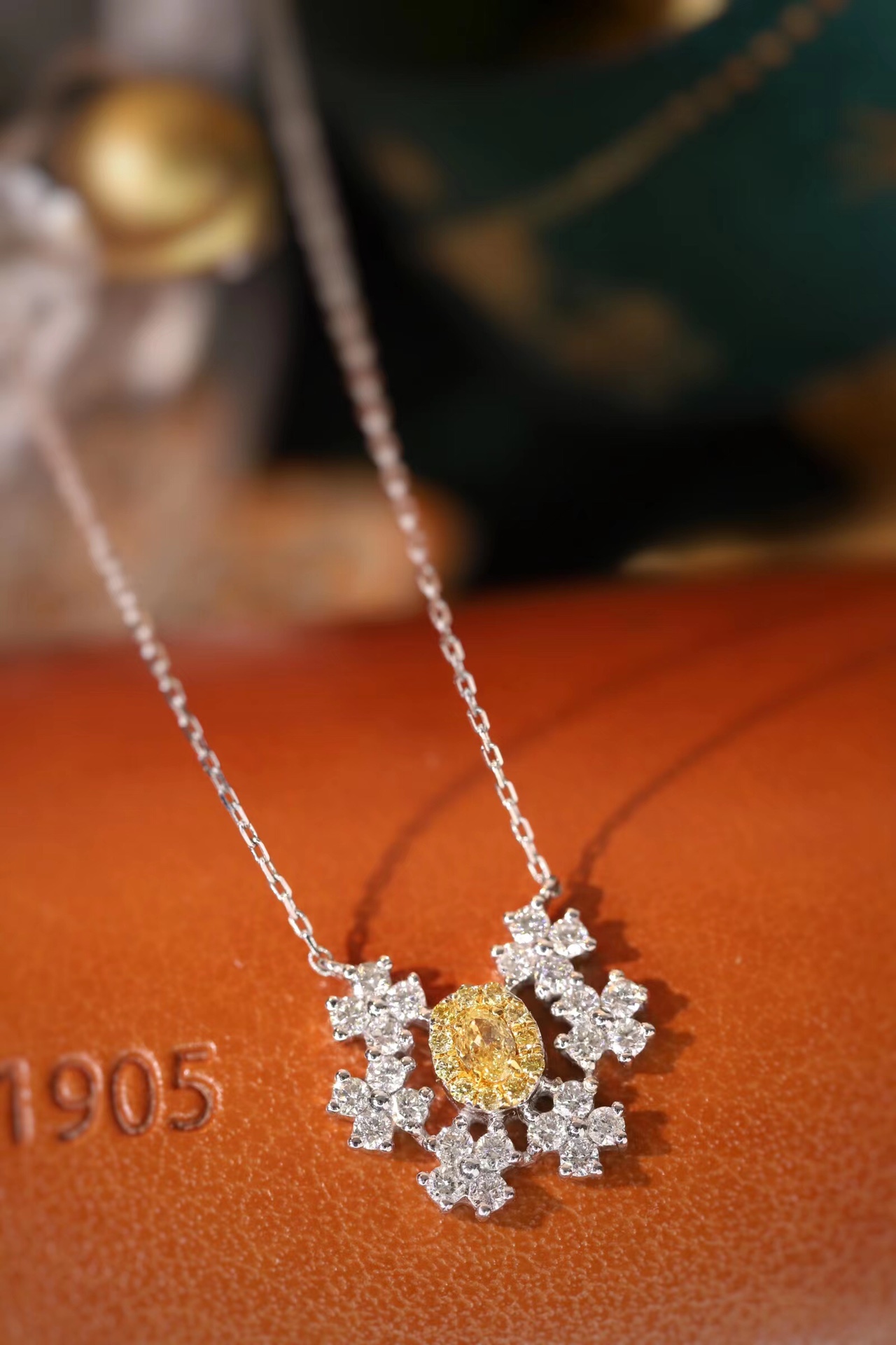18k Gold Diamond Necklace with Yellow Diamonds, Natural Diamonds totaling 0.50ct