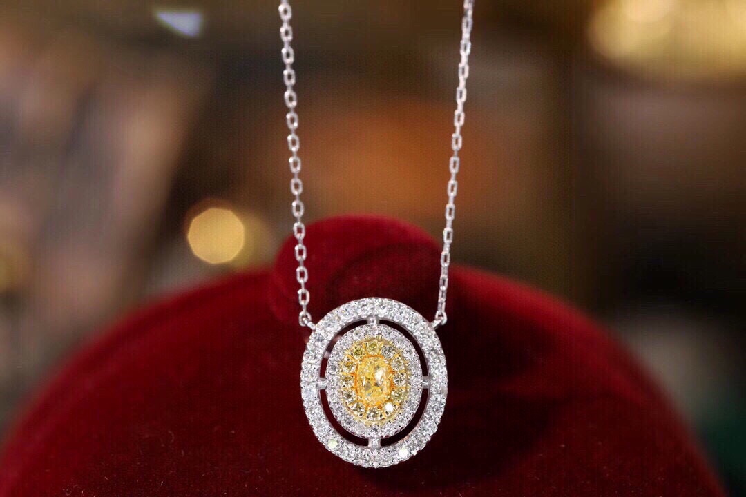 18k Gold Diamond Necklace with Yellow Diamonds, Natural Diamonds totaling 0.50ct