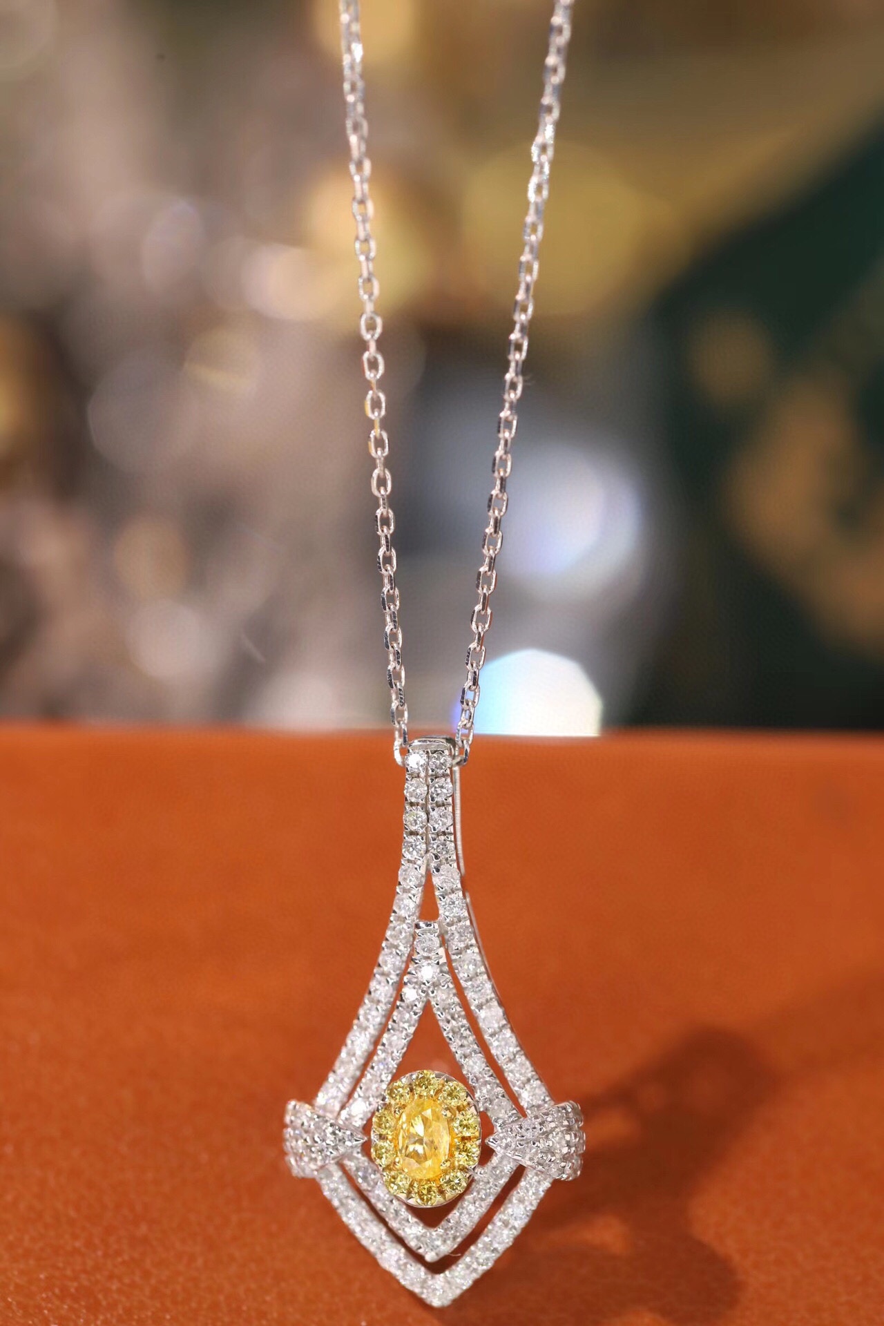 18k Gold Diamond Necklace with Yellow Diamonds, Natural Diamonds totaling 0.50ct