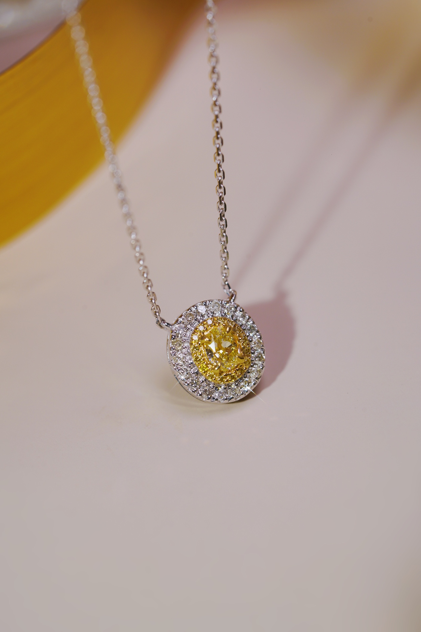 18k Gold Diamond Necklace with Yellow Diamonds, Natural Diamonds totaling 0.40ct