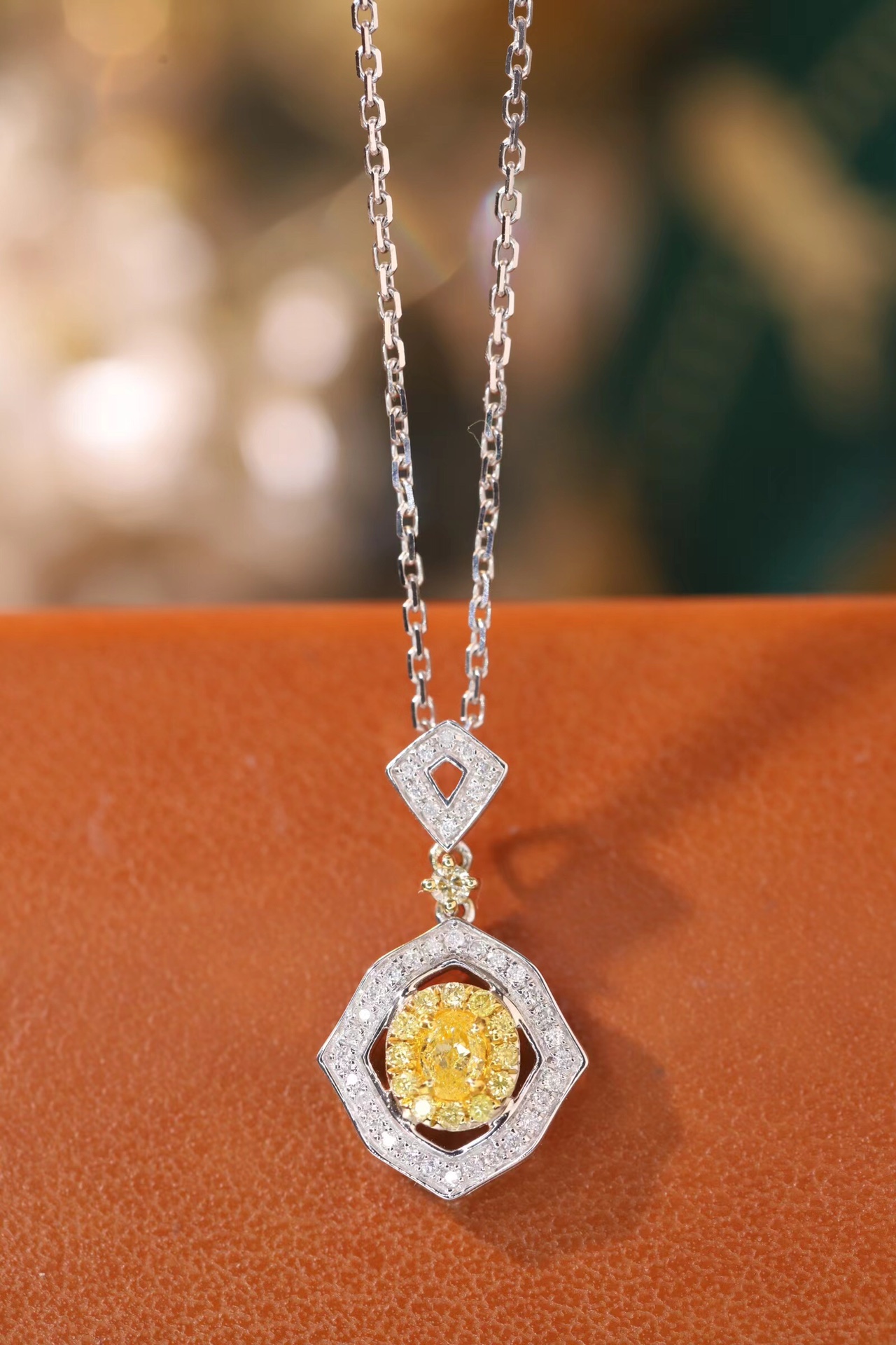 18k Gold Diamond Necklace with Yellow Diamonds, Natural Diamonds totaling 0.35ct