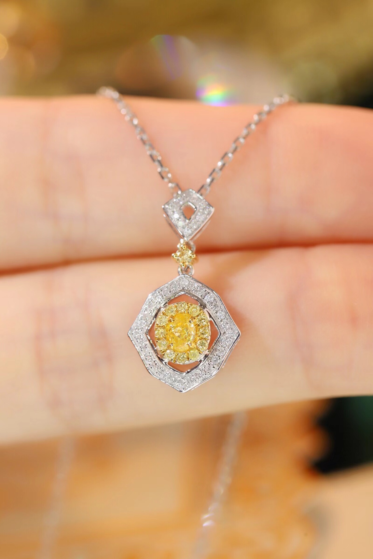18k Gold Diamond Necklace with Yellow Diamonds, Natural Diamonds totaling 0.35ct