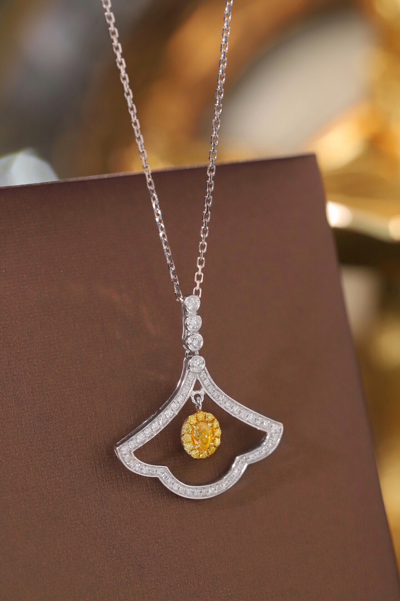 18k Gold Diamond Necklace with Yellow Diamonds, Natural Diamonds totaling 0.48ct
