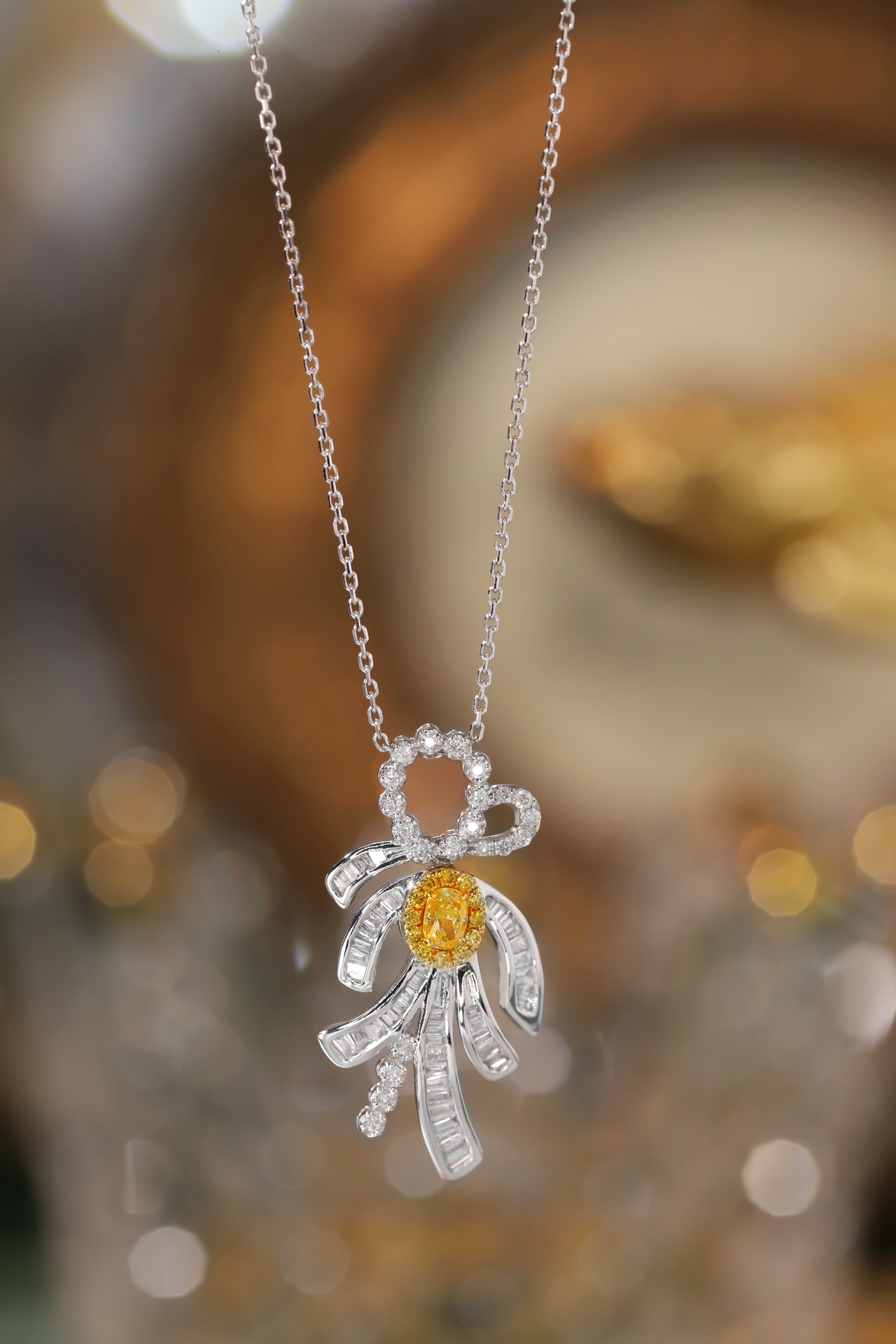 18k Gold Diamond Necklace with Yellow Diamonds, Natural Diamonds totaling 0.50ct