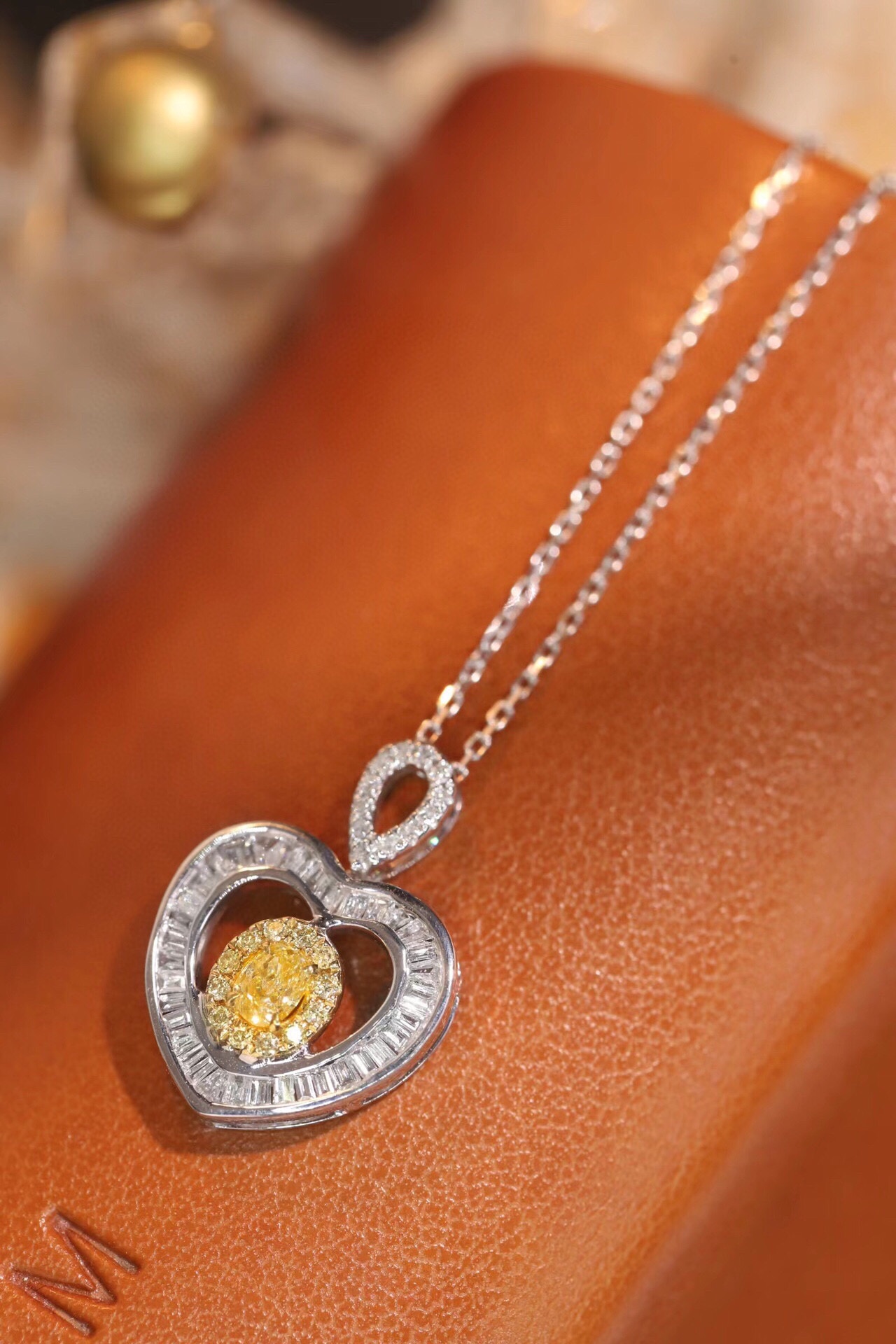 18k Gold Diamond Necklace with Yellow Diamonds, Natural Diamonds totaling 0.50ct