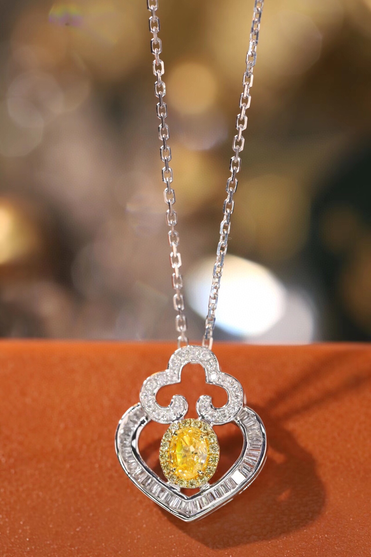 18k Gold Diamond Necklace with Yellow Diamonds, Natural Diamonds totaling 0.65ct