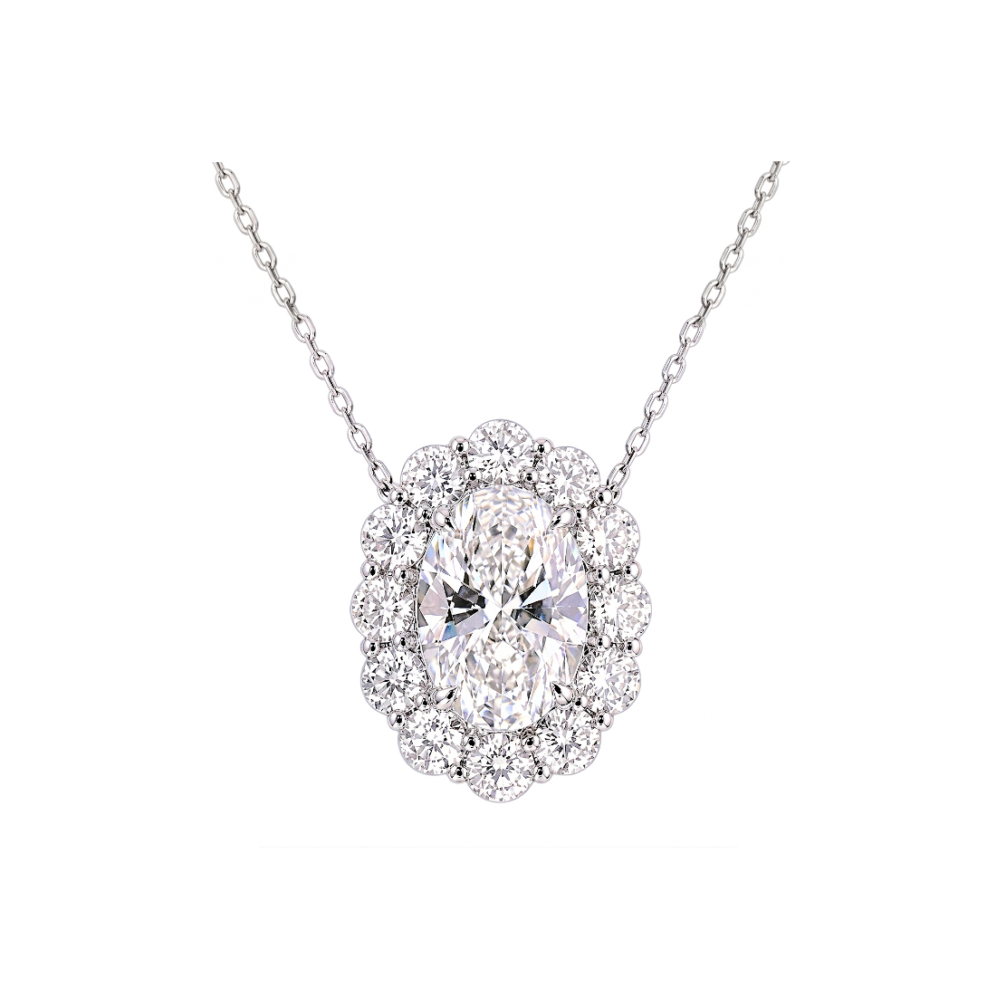 10k gold diamond necklace with a laboratory-grown diamond of 4.80ct; the main stone is an oval-cut diamond weighing 3.0ct