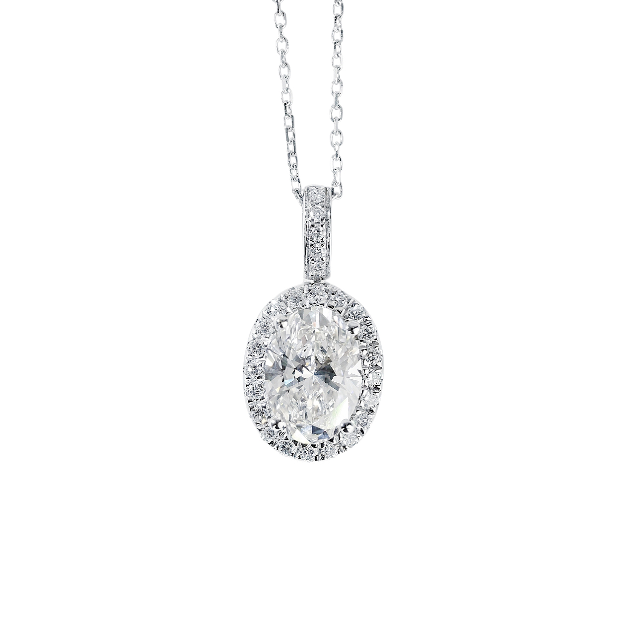 10k gold diamond necklace with a lab-grown diamond of 1.20ct; the main stone is an oval-cut diamond weighing 1.0ct