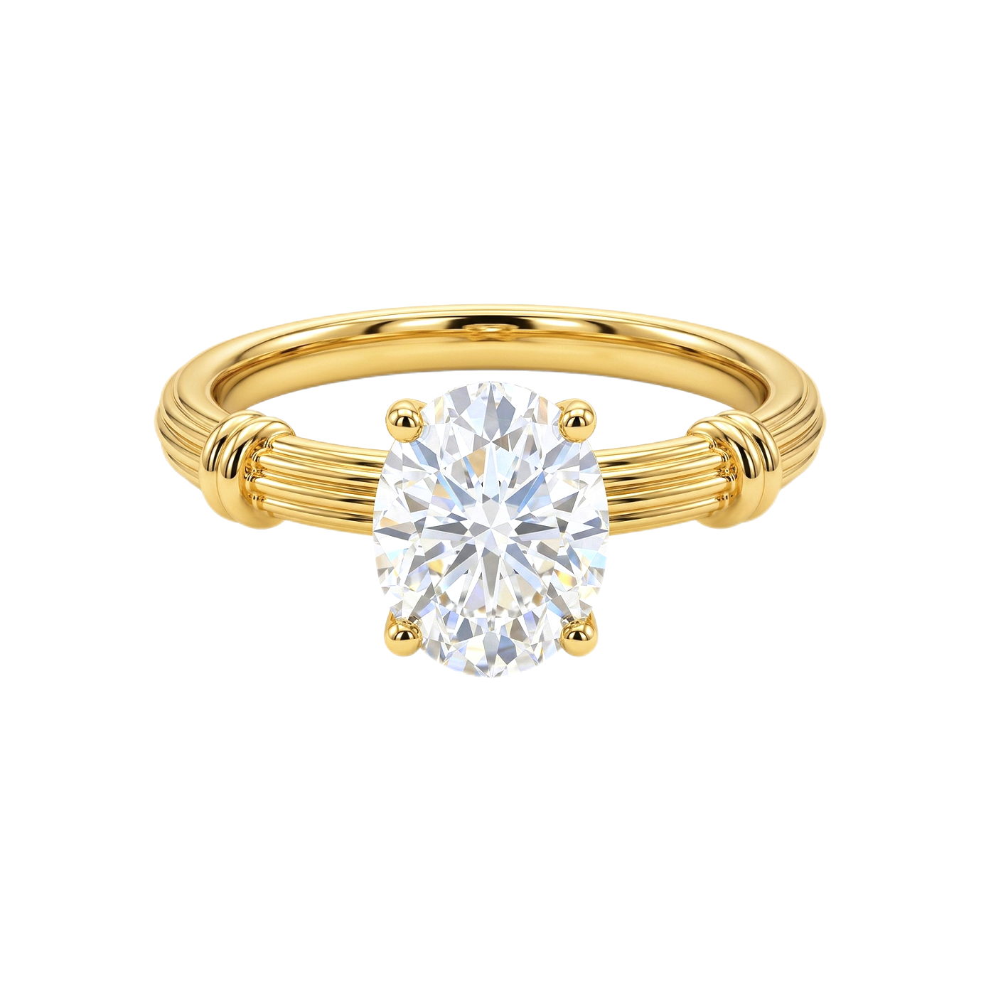 10k gold diamond ring with Roman column design, lab-grown diamond, oval cut, 1.0ct