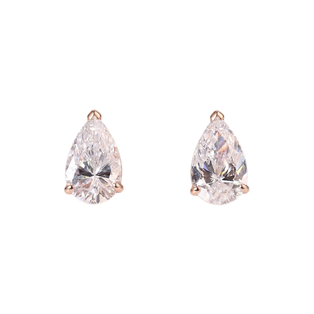10k gold diamond earrings – Single diamond earring with a drop-cut 0.80ct cultured diamond, set with a three-prong setting