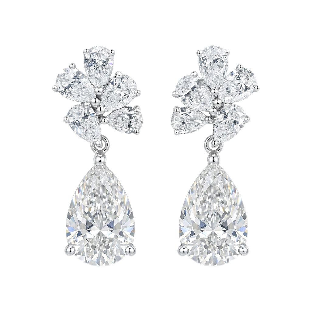 10k Gold Diamond Earrings: Droplet-cut 3.10ct Cultured Diamond, set in a three-prong design for an elegant look