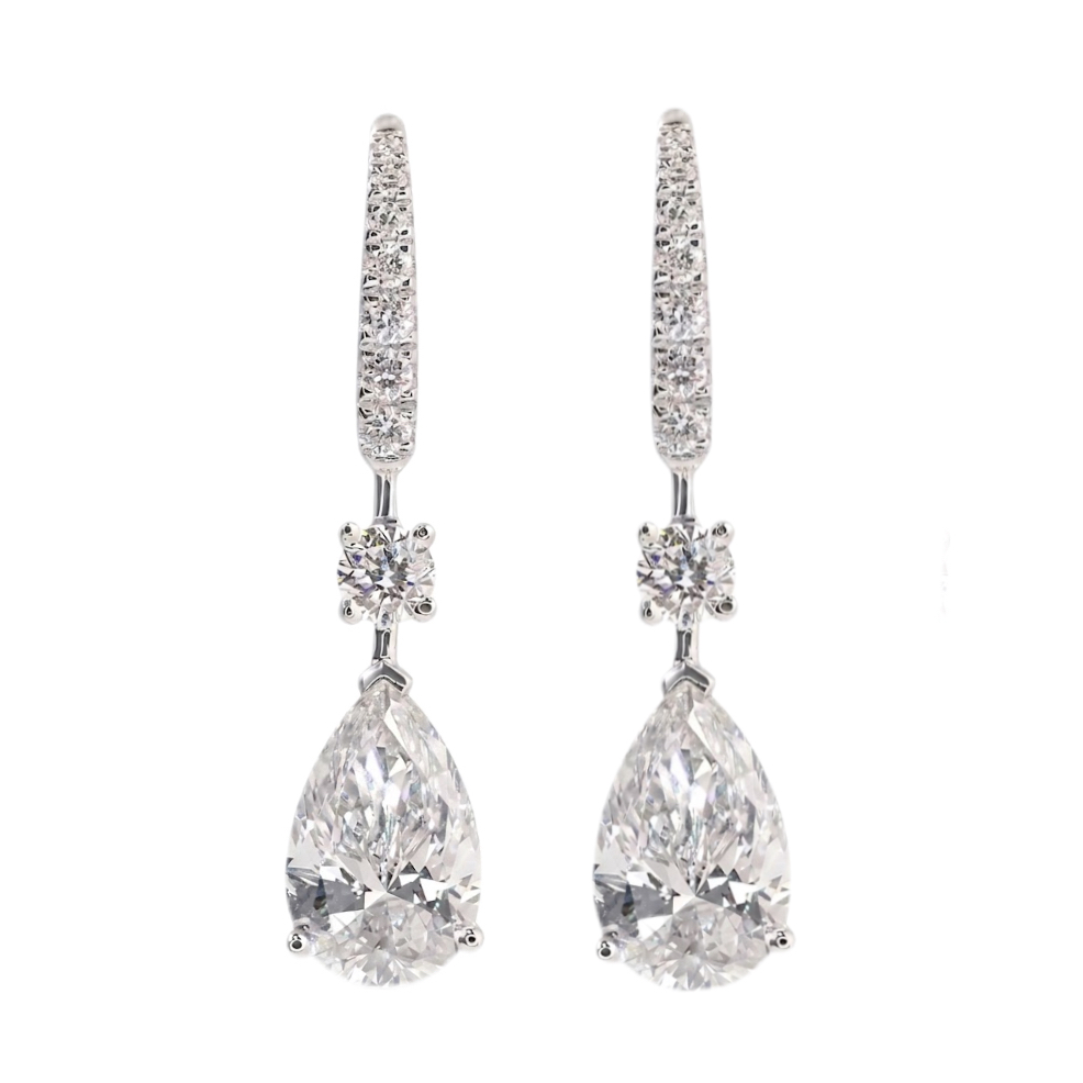 10k Gold Diamond Earrings: Droplet-cut 2.40ct Cultured Diamond, set in a three-prong design for an elegant look