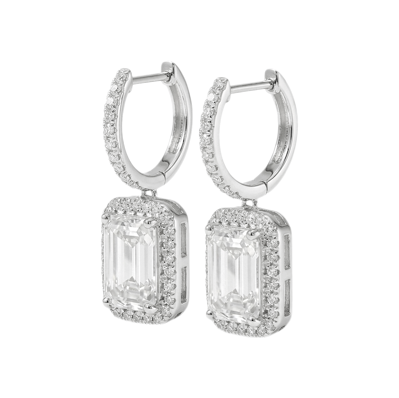 10k Gold Diamond Earrings with 4.50ct Emerald-Cut Cultured Diamonds