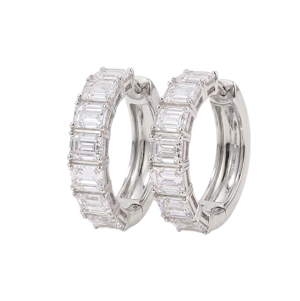 10k Gold Diamond Earrings with 2.40ct Emerald-Cut Cultured Diamonds