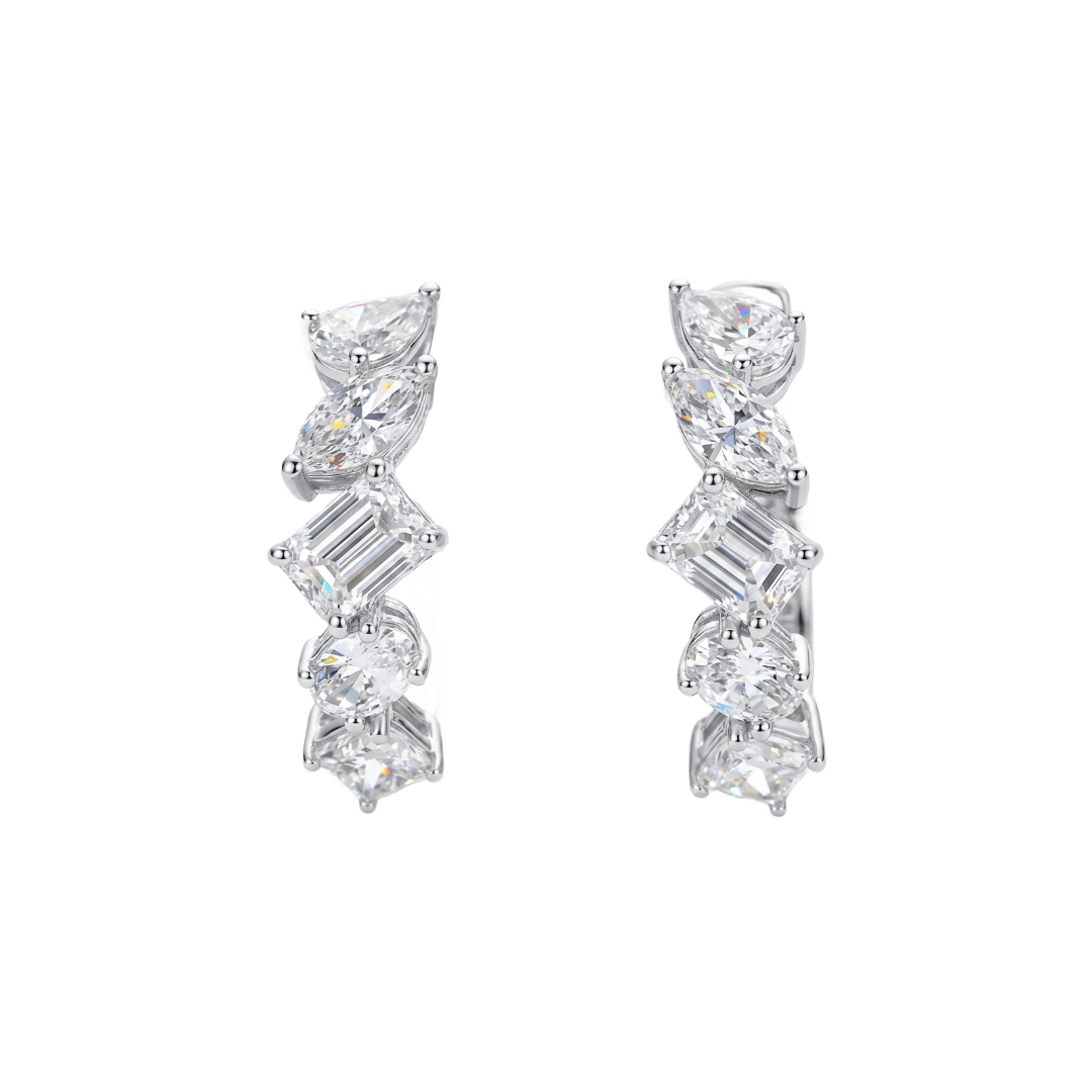 10k Gold Diamond Earrings with 1.30ct Fancy-Cut Cultured Diamonds