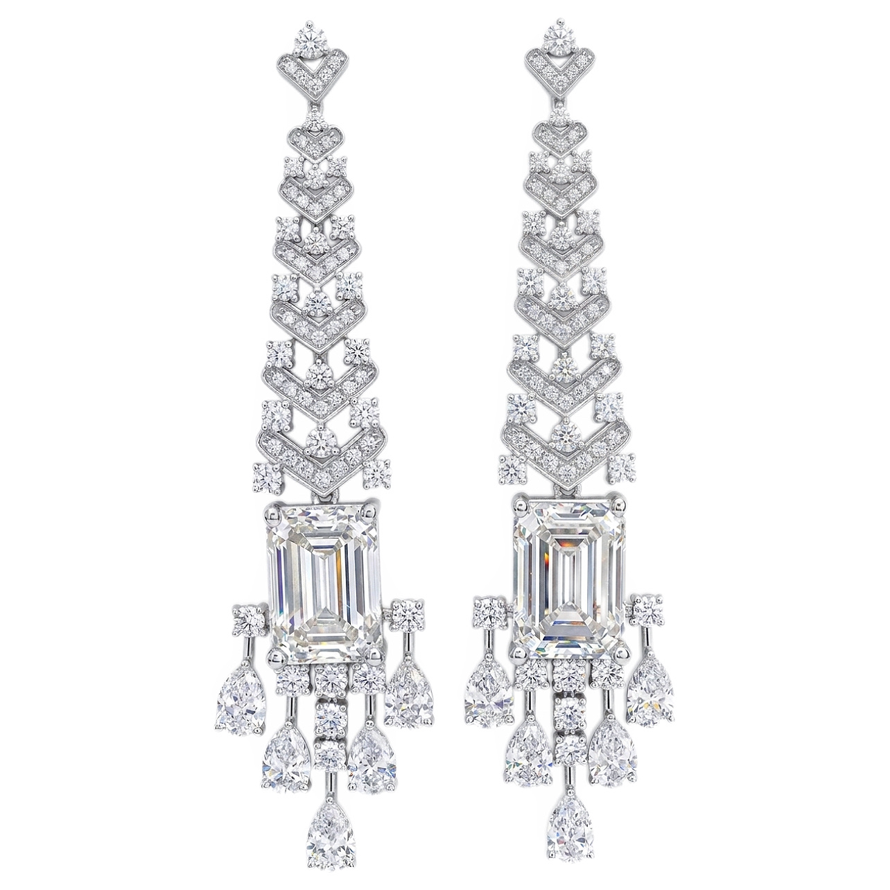 10k Gold Diamond Earrings with 9.0ct Emerald-cut Cultured Diamonds