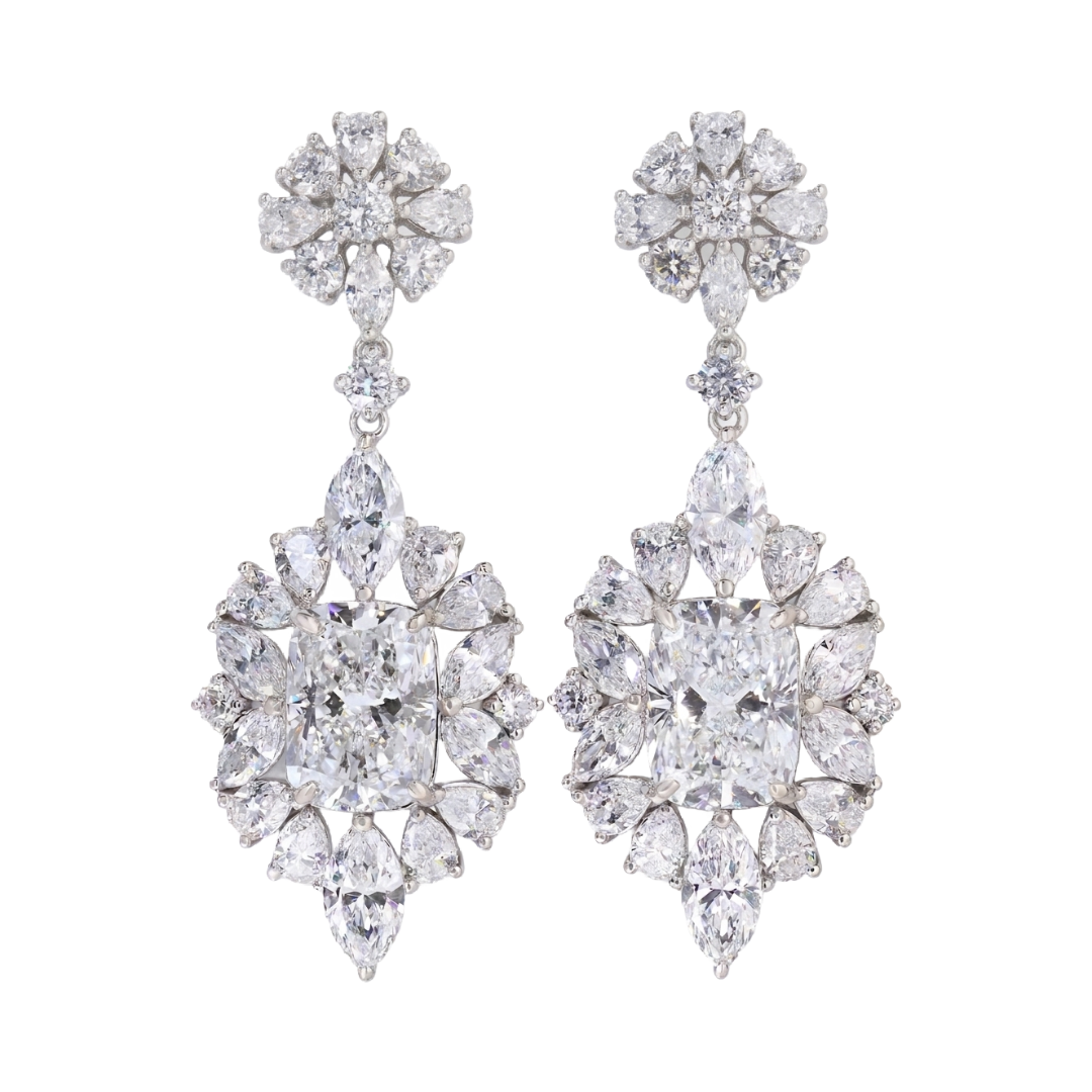 10k Gold Diamond Earrings with 8.80ct Long Cushion-cut Cultured Diamonds