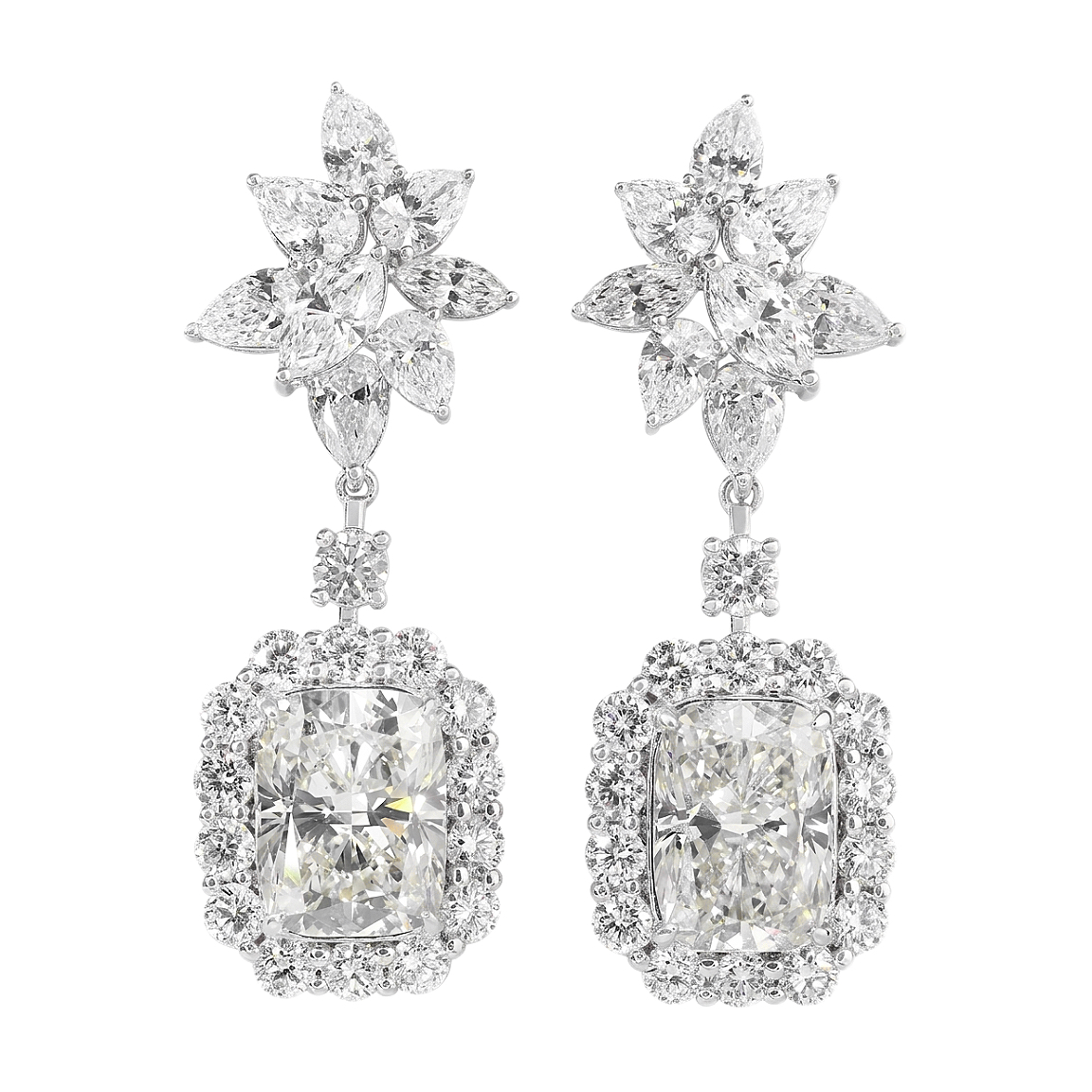 10k Gold Diamond Earrings with 10.6ct Long Cushion-cut Cultured Diamonds