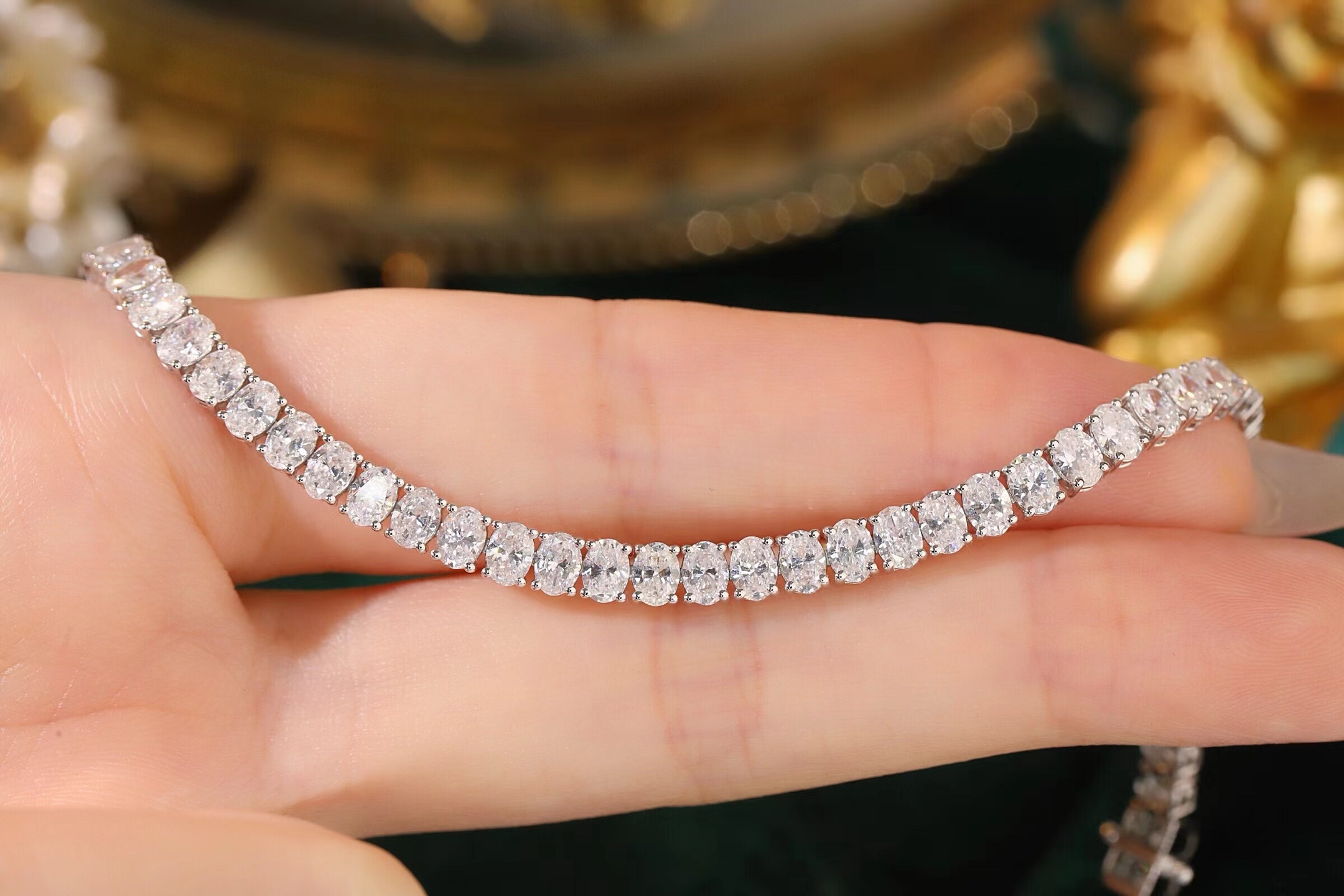 10k Gold Diamond Bracelet with 7.9ct Full Pave Oval Diamond Bracelet