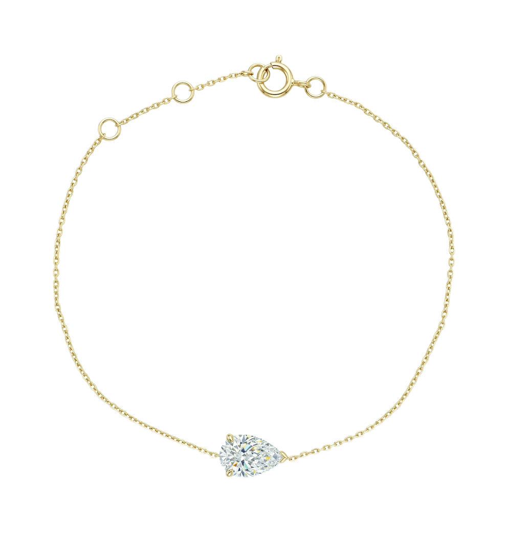 10k Gold Diamond Bracelet with 1ct Solitaire Pear-Shaped Diamond Bracelet