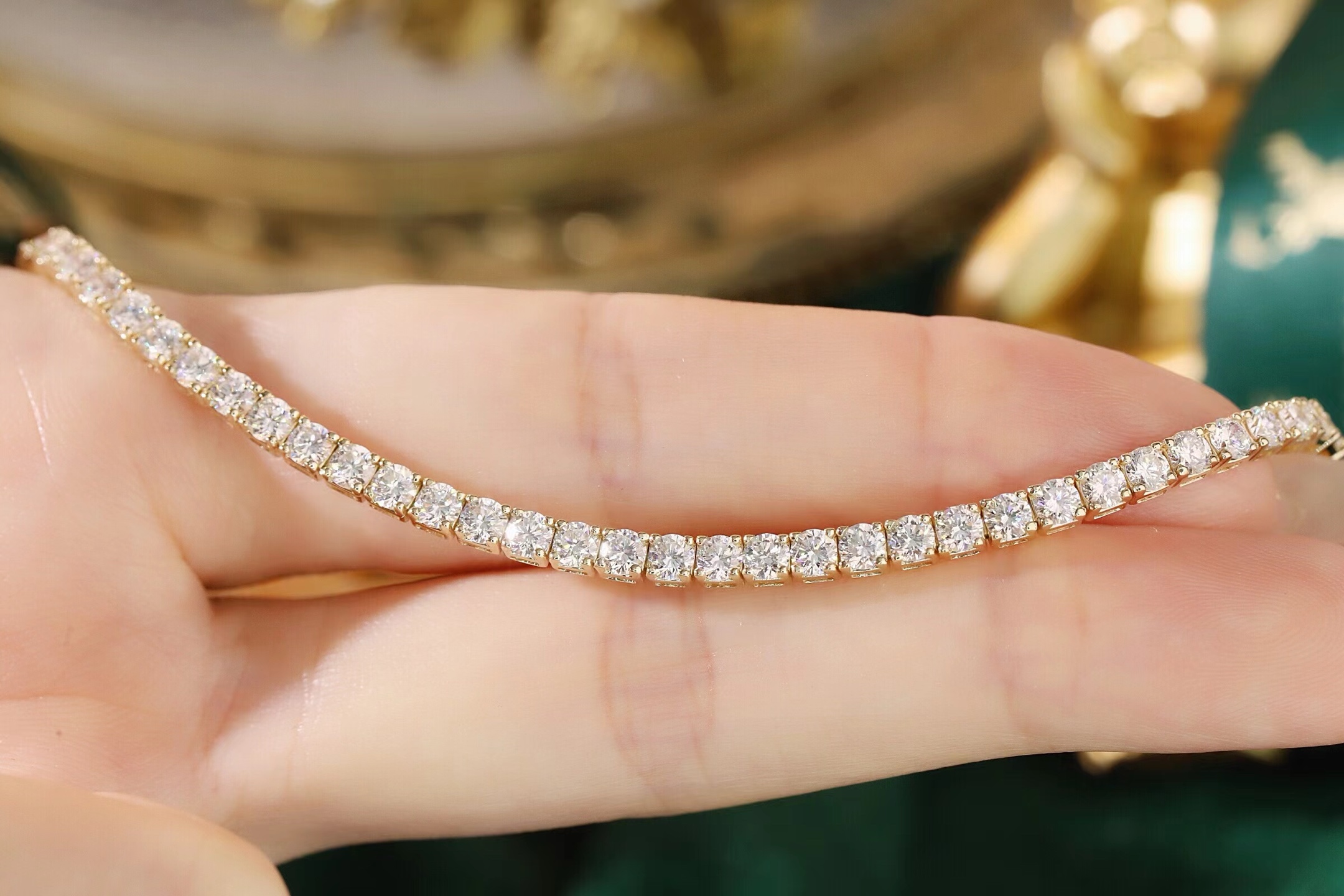 10k Gold Diamond Bracelet with 5.9ct Square-Set Round Diamond Bracelet
