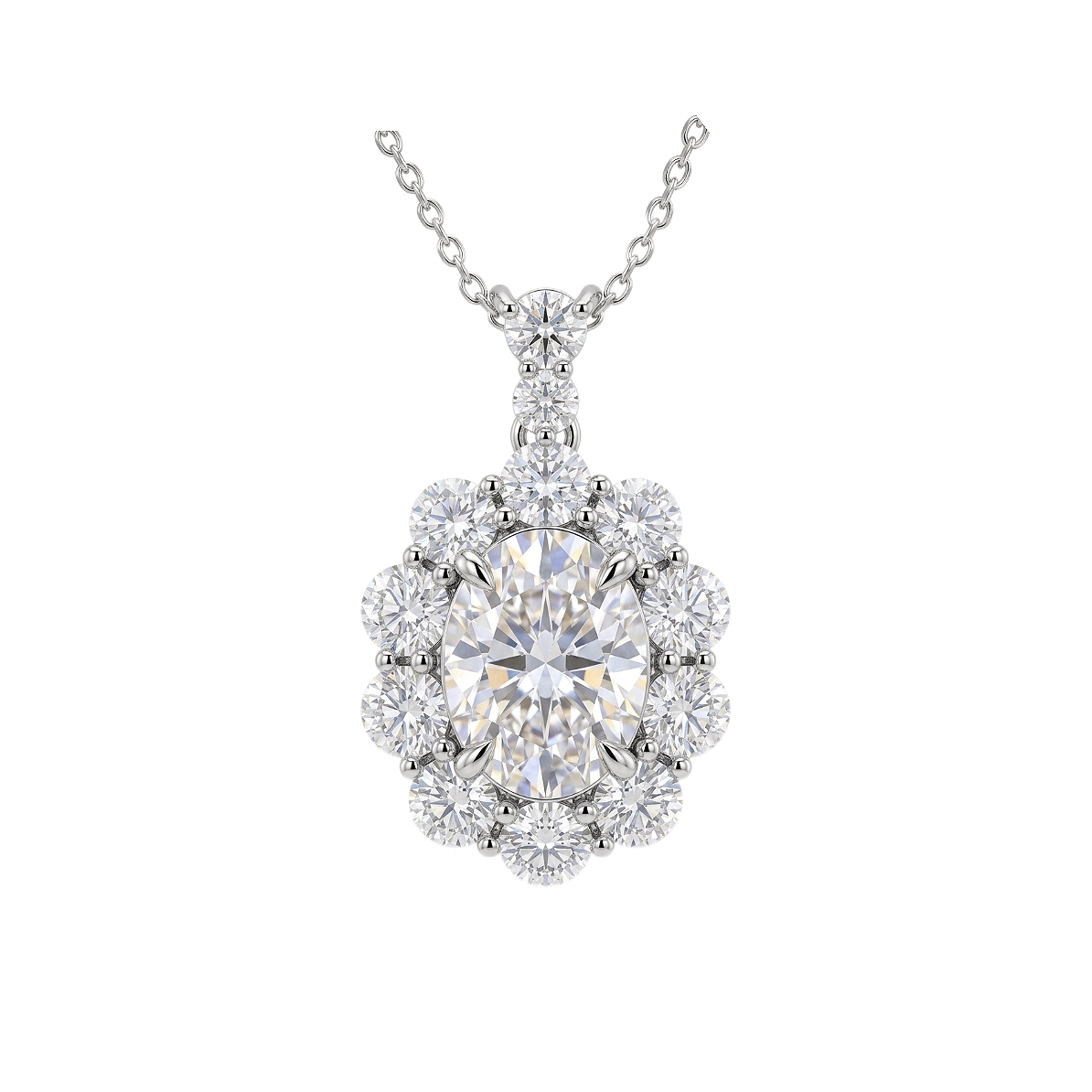 10k gold diamond necklace with a lab-grown diamond of 4.5ct; the main stone is an oval-cut diamond weighing 2.0ct
