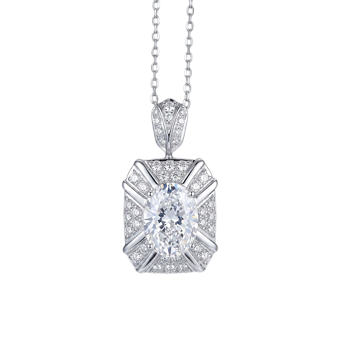 10k gold diamond necklace with a lab-grown diamond of 2.5ct; the main stone is an oval-cut diamond weighing 2.0ct