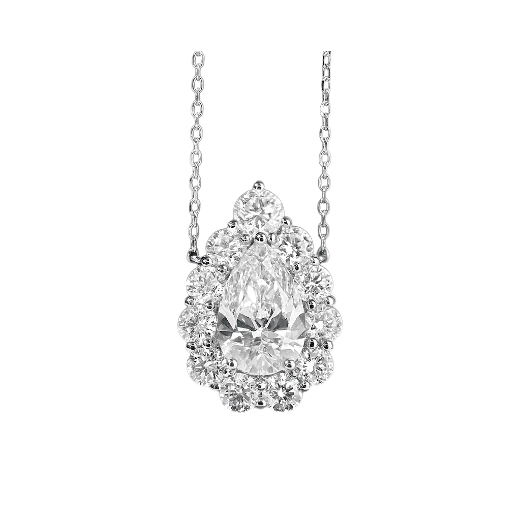 10k gold diamond necklace with a lab-grown diamond of 3.8ct; the main stone is an pear shape diamond weighing 2.0ct