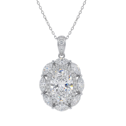 10k gold diamond necklace with a lab-grown diamond of 4.5ct; the main stone is an oval-cut diamond weighing 3.0ct
