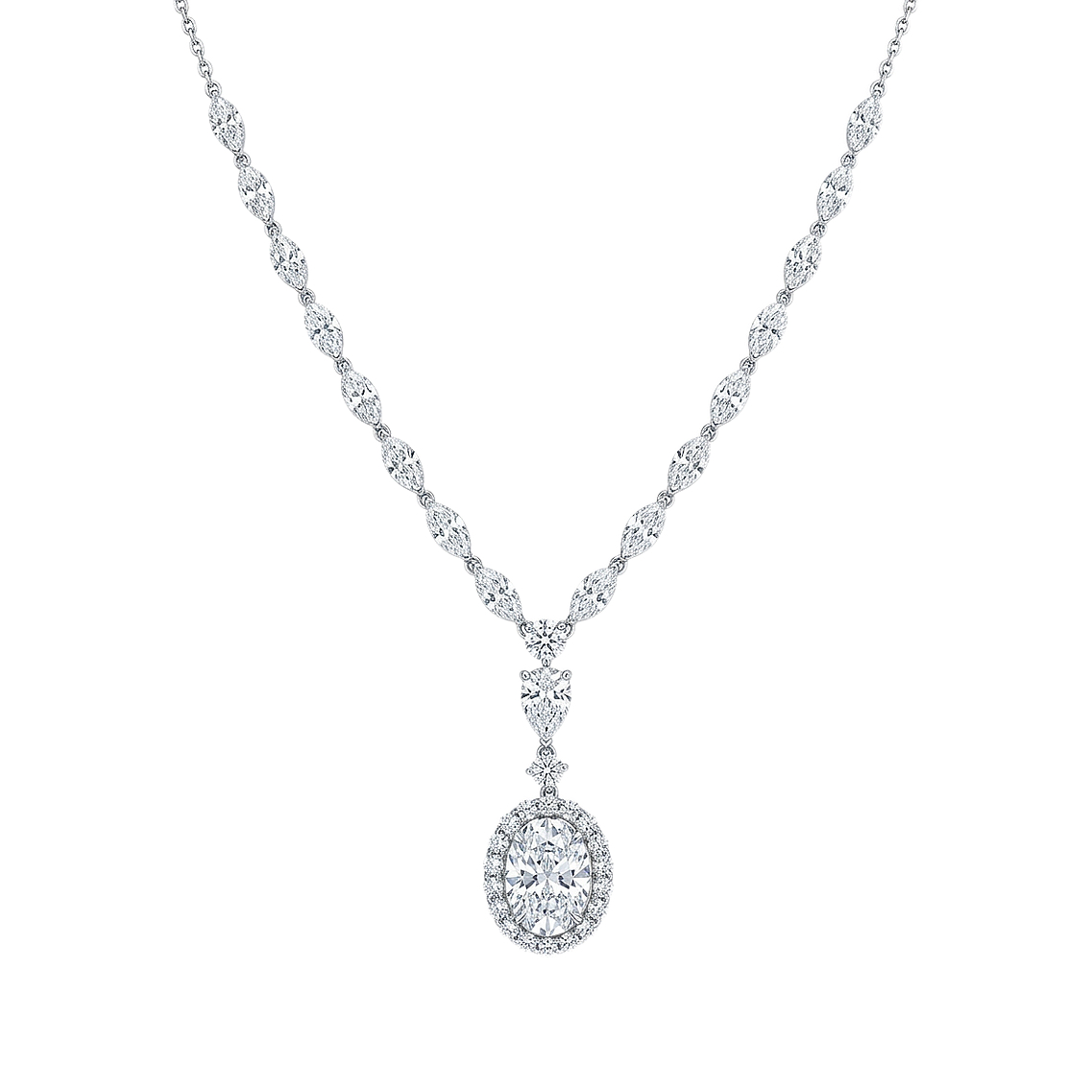 10k gold diamond necklace with a lab-grown diamond of 10.9ct; the main stone is an oval-cut diamond weighing 3.0ct