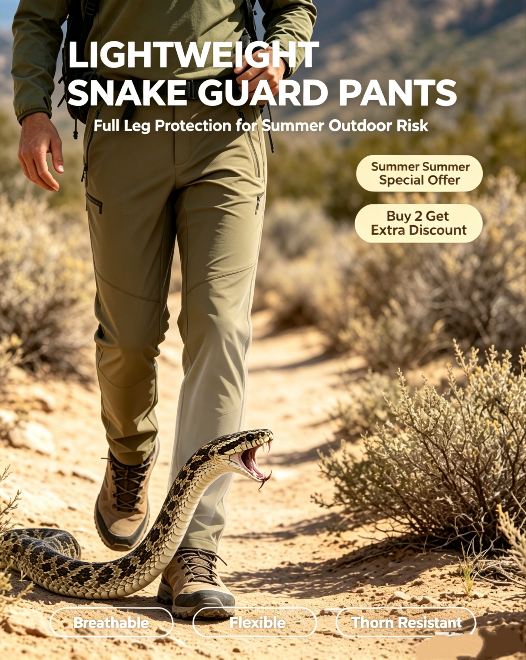 New Patented Tech | Limited Launch Special Price 🔥Lightweight Full-Leg Anti-Rattlesnake Protection Pants 🐍