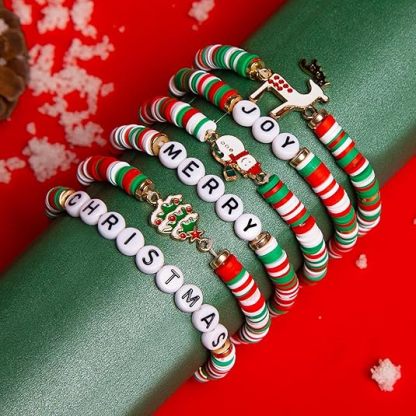 Christmas-Themed Beaded Bracelet Set